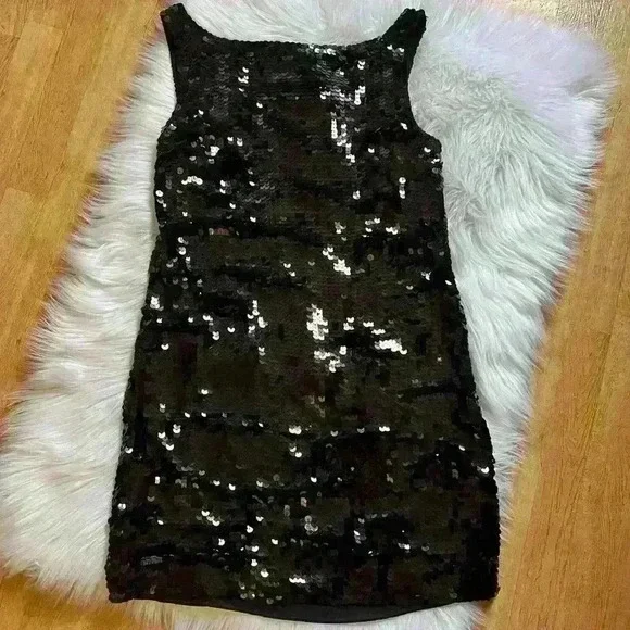 Banana Republic Black Sequin Formal Mini Dress 4 Petite - Picture 3 of 10